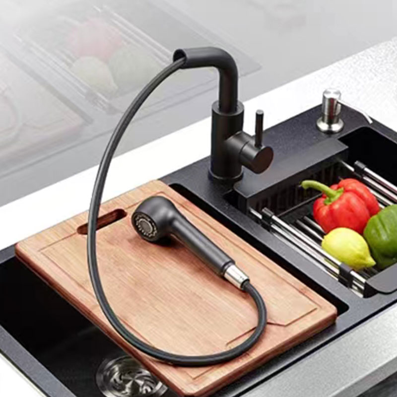 Matte Black Kitchen Sink Faucet With Pull-Out Sprayer-YSKF029